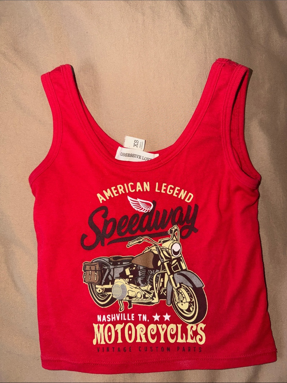 Red Speedway Graphic Crop Tank Top - Obsessive Love